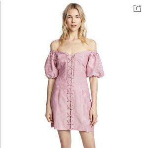 Wayf Frankie Lace Up Corset Off Shoulder Dress Red Stripe Fully Lined Small